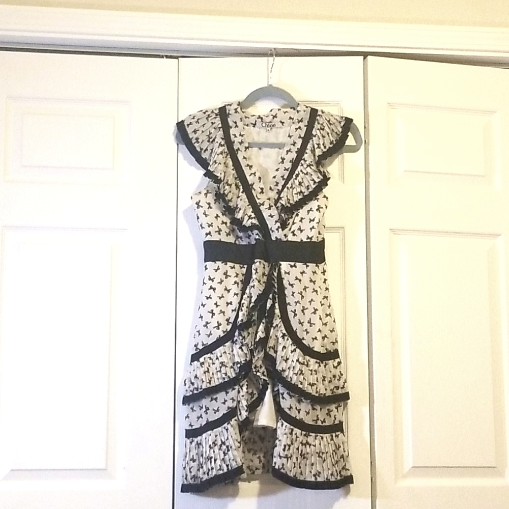 Chloé White Ribbon Print Dress